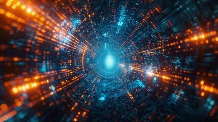 Obraz premium An abstract tech background with digital particles, quantum cores, computing networks, artificial intelligence, and global connections to information