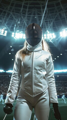Portrait of a female fencer during competition