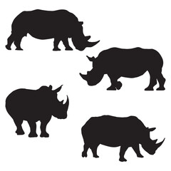 Set of Rhinoceros Silhouette Art Vector Illustration