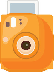 Flat design illustration of a vibrant orange digital camera, isolated on white