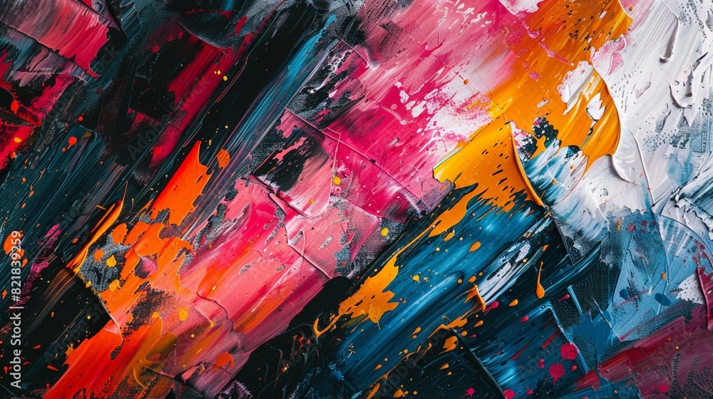 Aufkleber a contemporary abstract composition with dynamic brushstrokes and bold splashes of color, adding a v