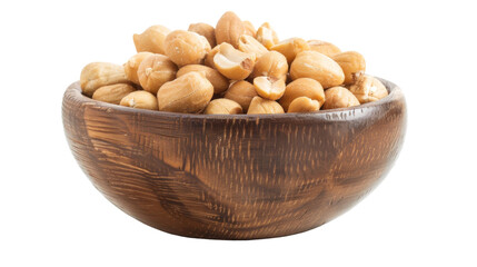 Nutty Delight: A Wooden Bowl Overflowing With Nuts on a White Canvas
