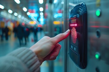 Biometric Fingerprint Scan in Modern Subway Station - Security Technology in Urban Transportation