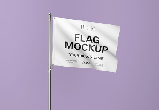 Horizontal Flag on Pole Mockup