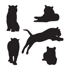 Set of Tiger Silhouette Art Vector Illustration