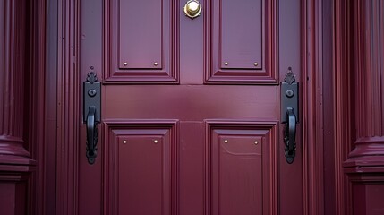 Rich Burgundy Door with Recessed Panels and Elegant Victorian Hardware