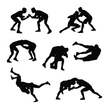 Set of Wrestling Silhouette Vector illustration 