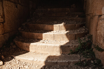 Old ancient steps with sunlight