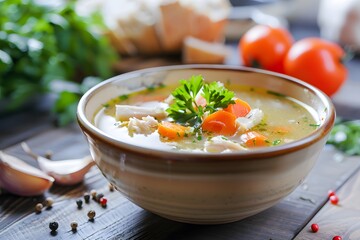 Chicken soup with vegetables.