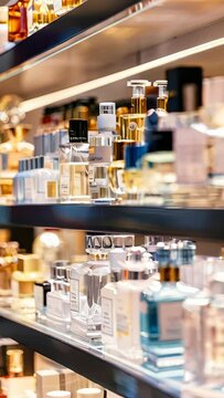 A perfume store with shelves filled with various scents and body care products