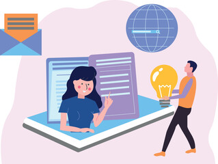 A boy is telling a girl an idea.