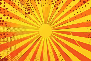 Fototapeta premium Abstract orange background with halftone dots and rays in the style of pop art