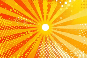 Abstract orange background with halftone dots and rays in the style of pop art