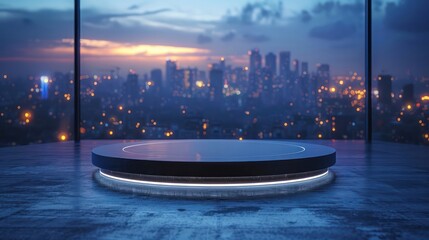 Elegant gold podium stage with a sunset beach scene, perfect for luxury and travel product launches.