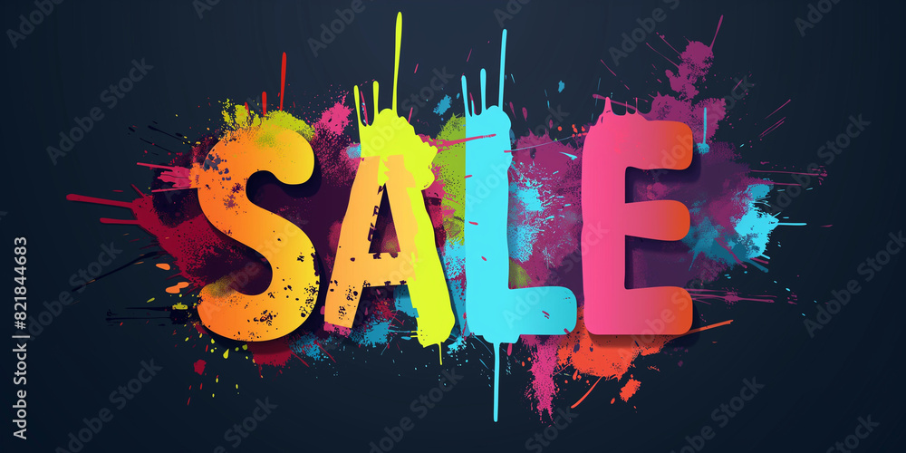 Canvas Prints sale concept banner design. dynamic font against a background of bright colorful strokes. advertisin - Canvas Prints