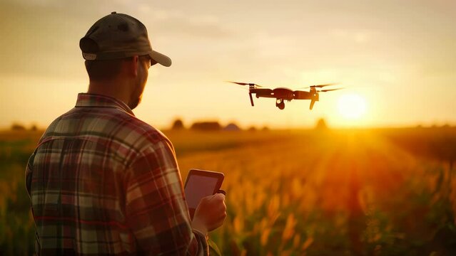 A farmer using a drone to monitor crops