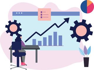 The girl is working on the graph setting.