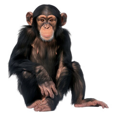 Young Chimpanzee, Simia troglodytes, 5 years old, sitting in front of white background