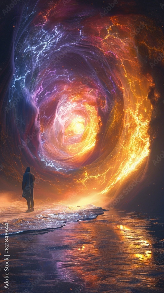 Aufkleber a torrent of energy surging through the void, creating a vortex of light and shadow that defies comp
