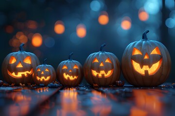 Glowing Jack-o'-Lanterns in a Spooky Halloween Night - Perfect for Design, Poster, and Card Decor