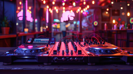 DJ console desk at nightclub
