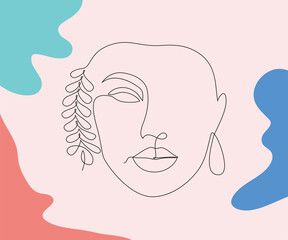 minimal woman face, linear sketch woman face, One line face Female, portrait black white artwork outline vector hand drawn illustration 3