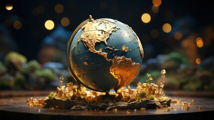Globe with glow light, bllurred background