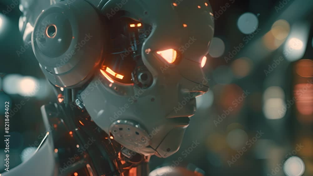 Poster close-up 3d rendering of droid ai research and cyborg development to design people's future digital 