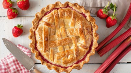 The concept of national strawberry rhubarb pie day, copy space