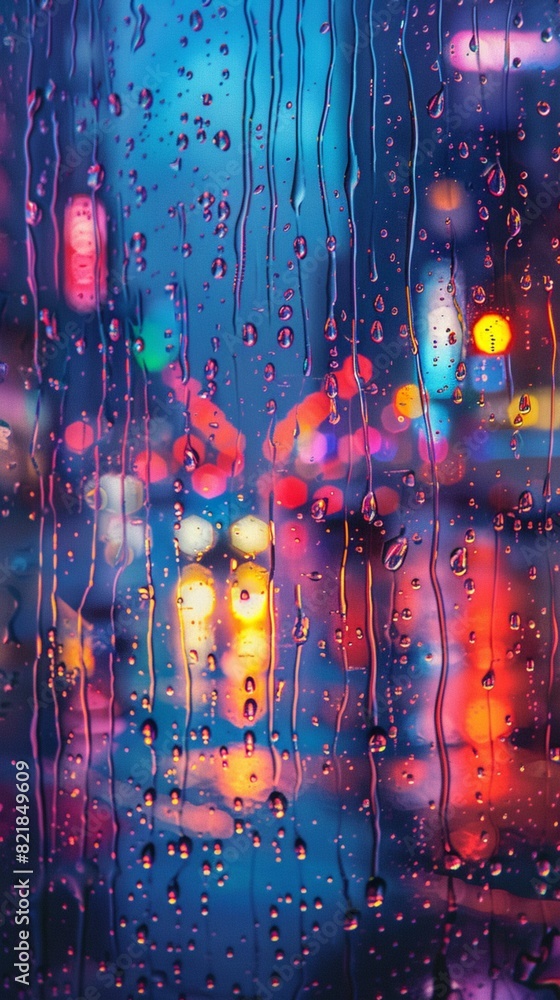 Poster digital raindrops cascading down a virtual window, distorting the world into a pixelated dreamscape.