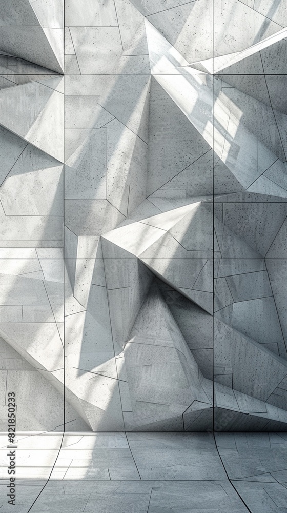 Poster elegant geometric shapes intersecting on a pristine white canvas, accented by subtle shades of grey 