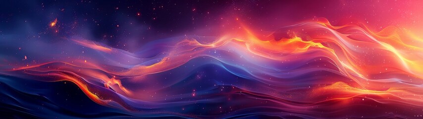 Abstract colorful background. Layers of blazing mandarin and royal indigo cascade in fluid motion, exuding a mesmerizing yet invigorating aura, like the interplay of fire and shadow.