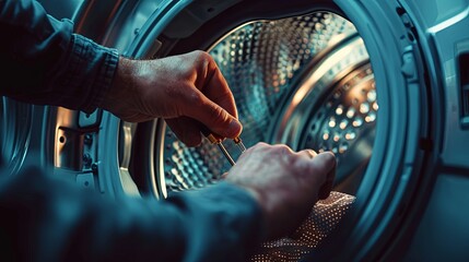 man repairing washing machine