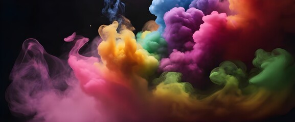 Obraz premium Colored smoke, rainbow smoke, smoke rising into the air, multi-colored smoke, black background, smoke movement illustration