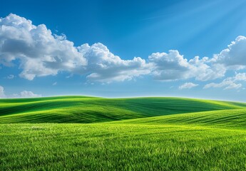 a field of green grass under a cloudy blue sky - Powered by Adobe