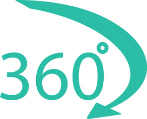 A simplistic turquoise icon illustrating a 360degree view concept