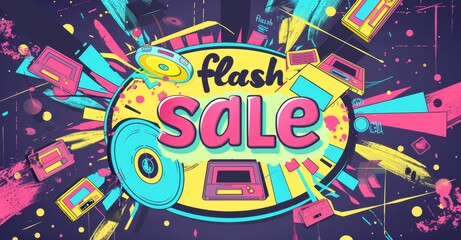 a flash sale sign with a lot of different colors