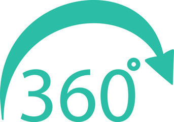 360 degree turquoise arrow icon isolated on white background with circular motion and rotation, perfect for navigation interface and web design