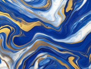 Swirling blue, gold, and white fluid art pattern, evoking a sense of movement and elegance.
