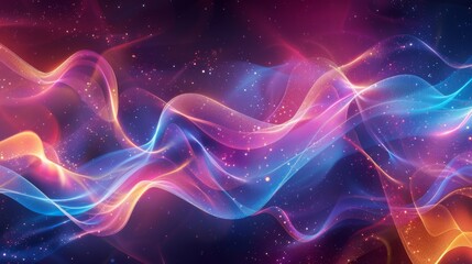 Bright Neon Waves with Glowing Pink and Blue Dots in a Surreal Abstract Digital Landscape

