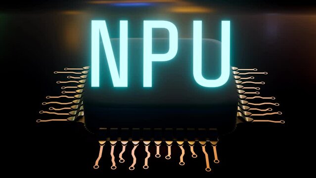3d animation of Neural Processing Unit called NPU processor, An AI accelerator, or deep learning processor