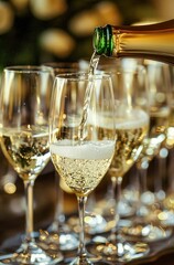 Pouring Champagne into Glasses at a Celebration. Generative ai