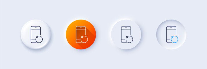 Recovery phone line icon. Neumorphic, Orange gradient, 3d pin buttons. Backup data sign. Restore smartphone information symbol. Line icons. Neumorphic buttons with outline signs. Vector