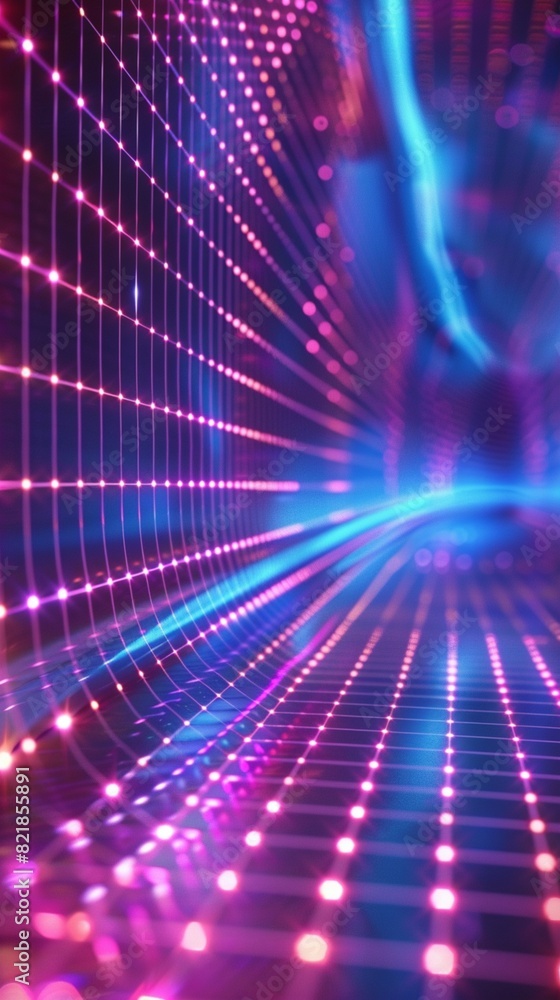 Poster retro neon grids pulsating with vibrant 80's colors against a backdrop of electrifying textures, evo