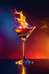 Flaming Martini on Colorful Background. Generative ai