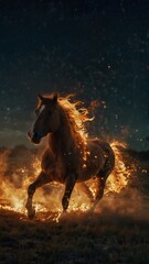 fire horse running in the desert