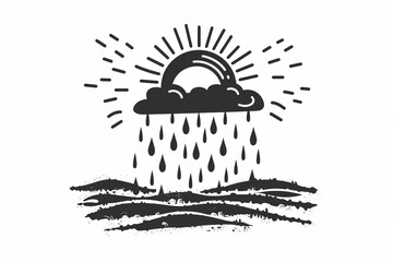 Obraz premium Sun and rain Rainy, Weather icon, simple vector svg illustration, hand drawn black and white, isolated on white background 