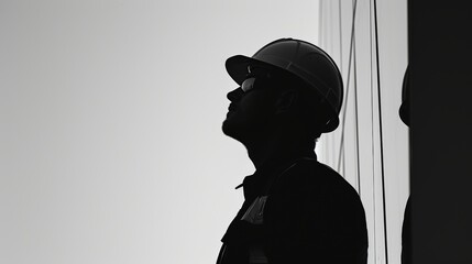 A man wearing a hard hat stands next to a tall building as part of construction work