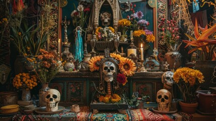 A gothic interior of a vampire castle of Transylvania, lit by candles and featuring an altar for satanic rites and human sacrifices. 3D illustration.