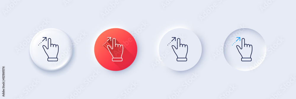 Poster touchscreen gesture line icon. neumorphic, red gradient, 3d pin buttons. slide arrow sign. swipe act